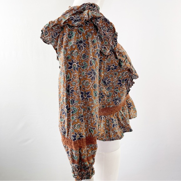 Veronica Beard Long Sleeve Floral WESLAYAN Ruffle Blouse in Cinnamon Brown Sz 2 - Picture 9 of 13